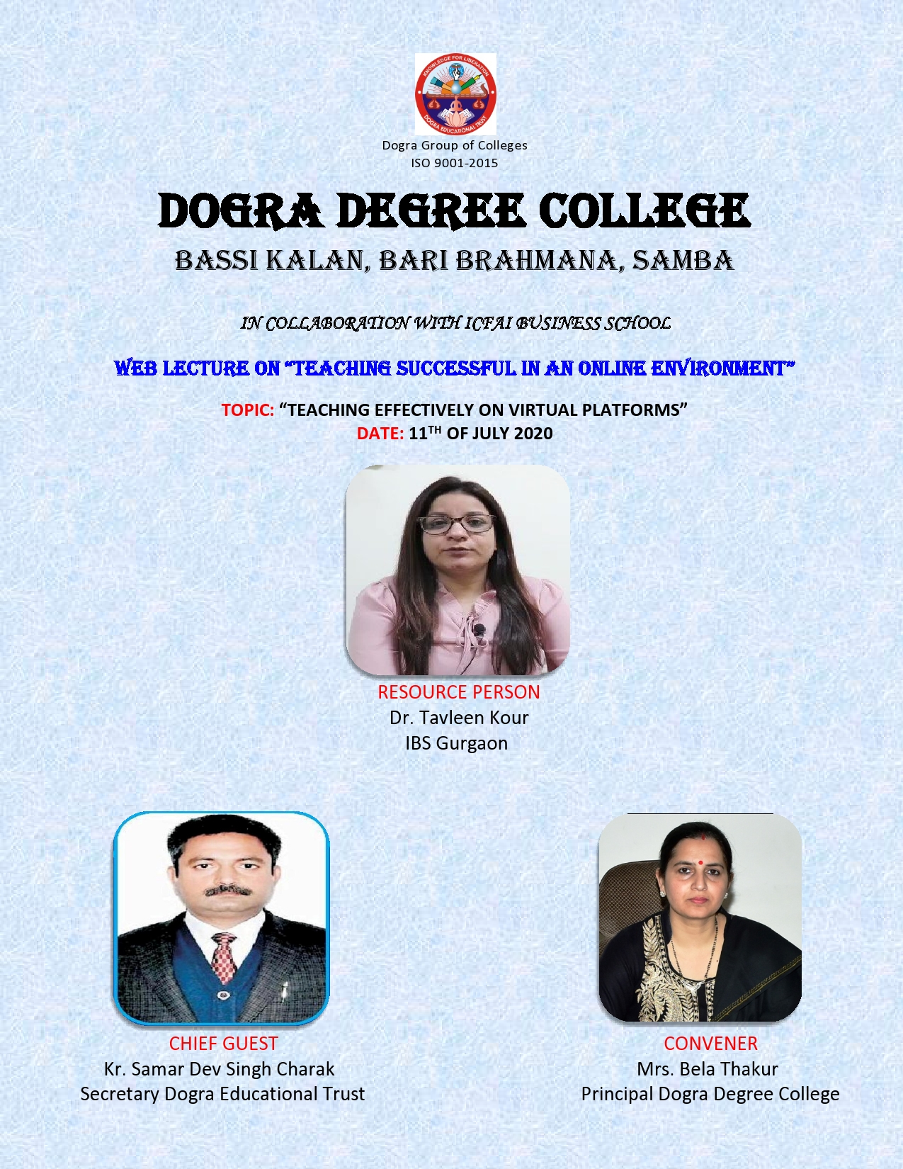 DDC organised webinar on “Teaching successfully in an online environment”